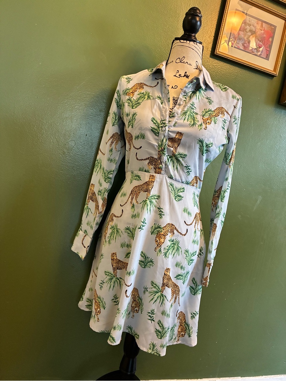Neon Rose NWT Leopard Print Button-Front Shirt Dress in Light Blue size XS